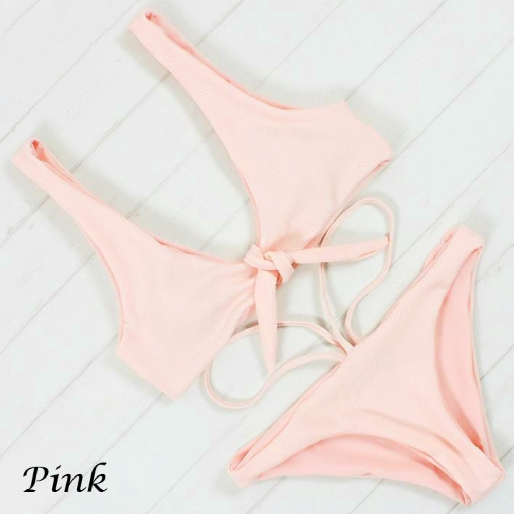 Restocked 🖤 Ribbed Knot Tie Bikini Set Pink or Tan - Picture 5 of 7